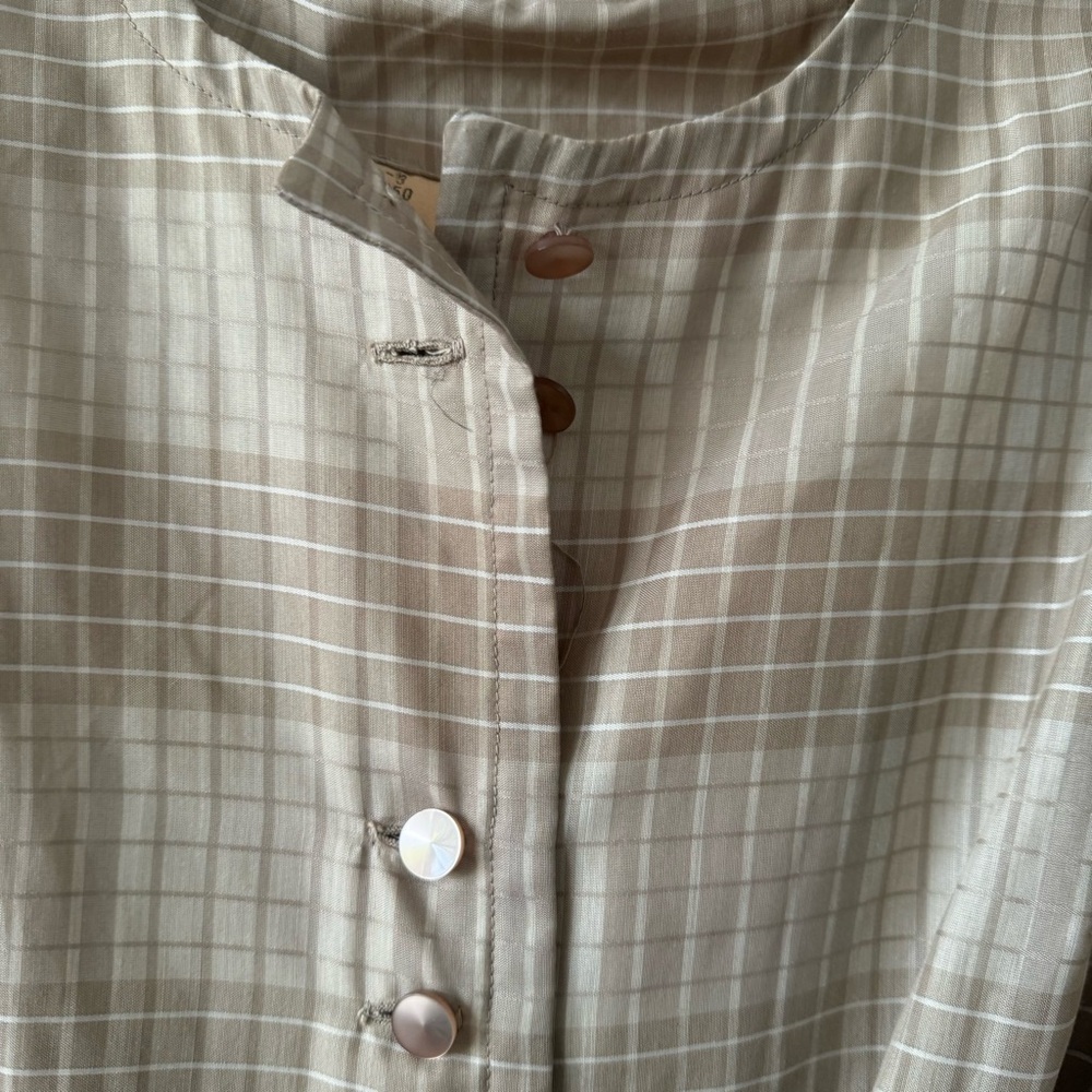Vintage Tan Gingham Style Button-Down Dress - Picture 4 of 8